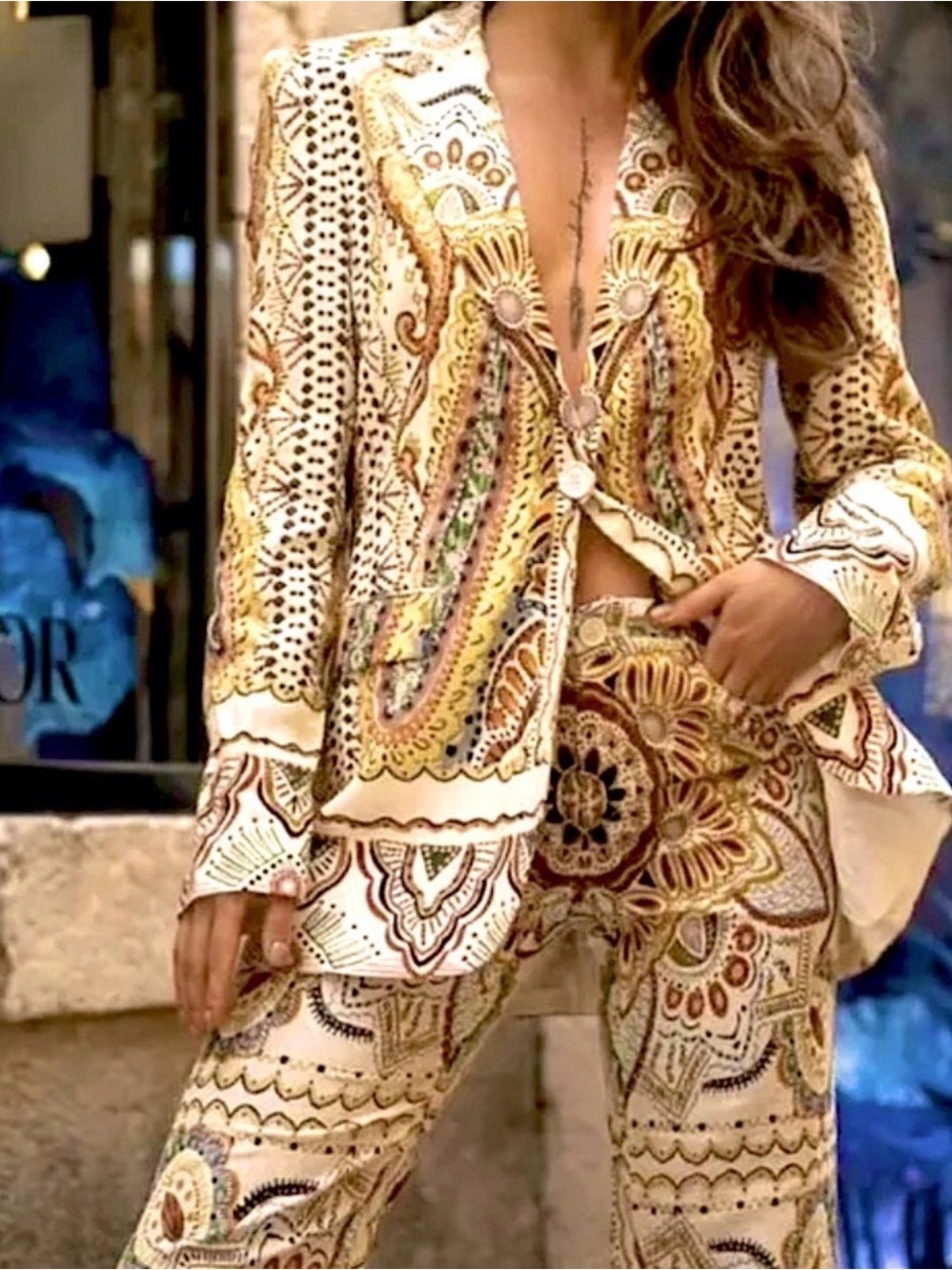 Zara Ecru Multicolor Paisley Printed Linen Blend Blazer XS